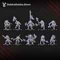 Full Flesh Daemon Squad of 10 corrupted sci-fi miniatures, showing varied horned creatures with ranged weapons, melee weapons, and command-style poses.