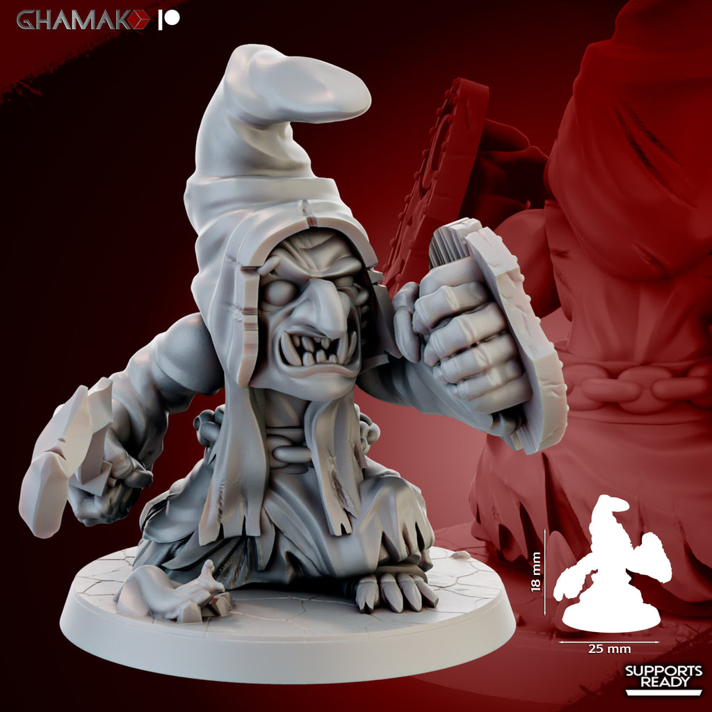 Individual Death Caps fantasy resin miniatures by Ghamak, showing one of the 10 small mushroom creature models printed by CeeForge for RPG encounters and painting projects.