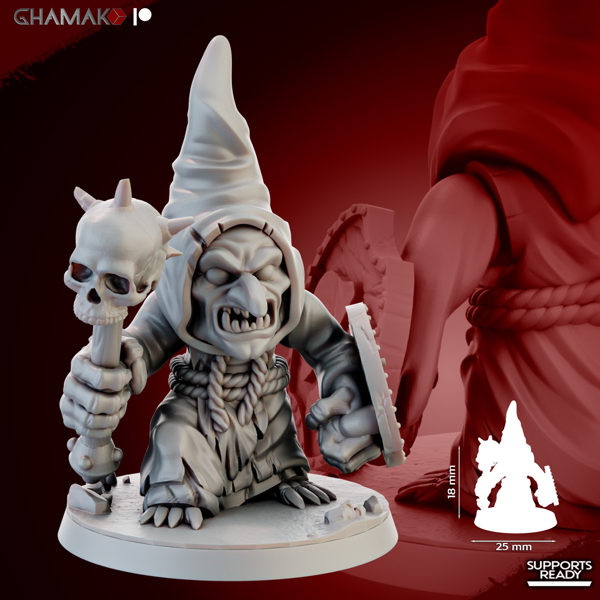 Individual Death Caps fantasy resin miniatures by Ghamak, showing one of the 10 small mushroom creature models printed by CeeForge for RPG encounters and painting projects.
