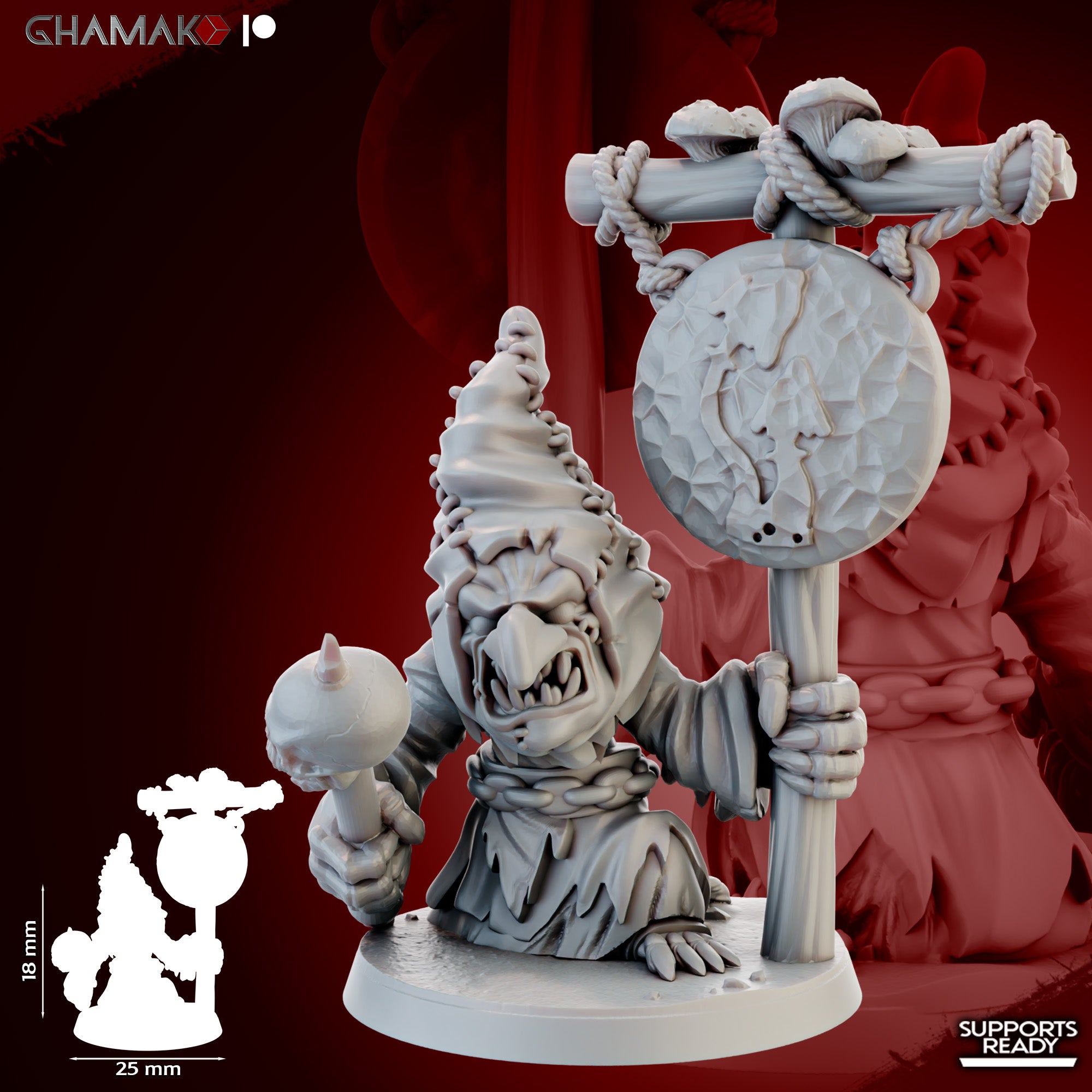 Individual Death Caps fantasy resin miniatures by Ghamak, showing one of the 10 small mushroom creature models printed by CeeForge for RPG encounters and painting projects.
