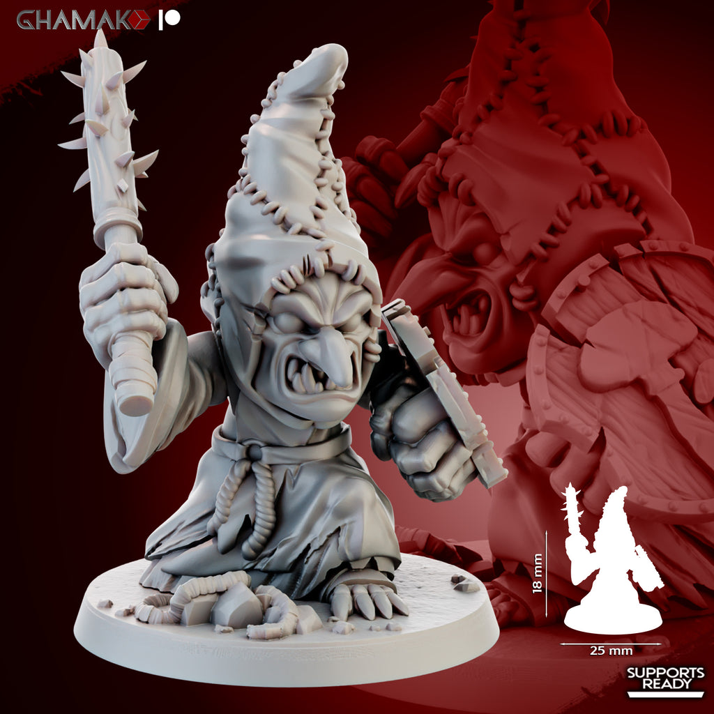 Individual Death Caps fantasy resin miniatures by Ghamak, showing one of the 10 small mushroom creature models printed by CeeForge for RPG encounters and painting projects.