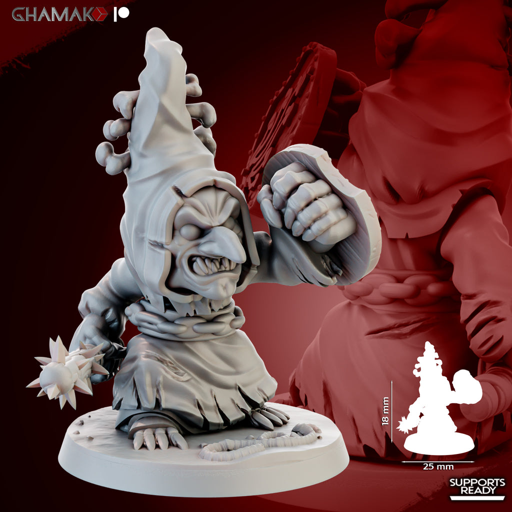 Individual Death Caps fantasy resin miniatures by Ghamak, showing one of the 10 small mushroom creature models printed by CeeForge for RPG encounters and painting projects.
