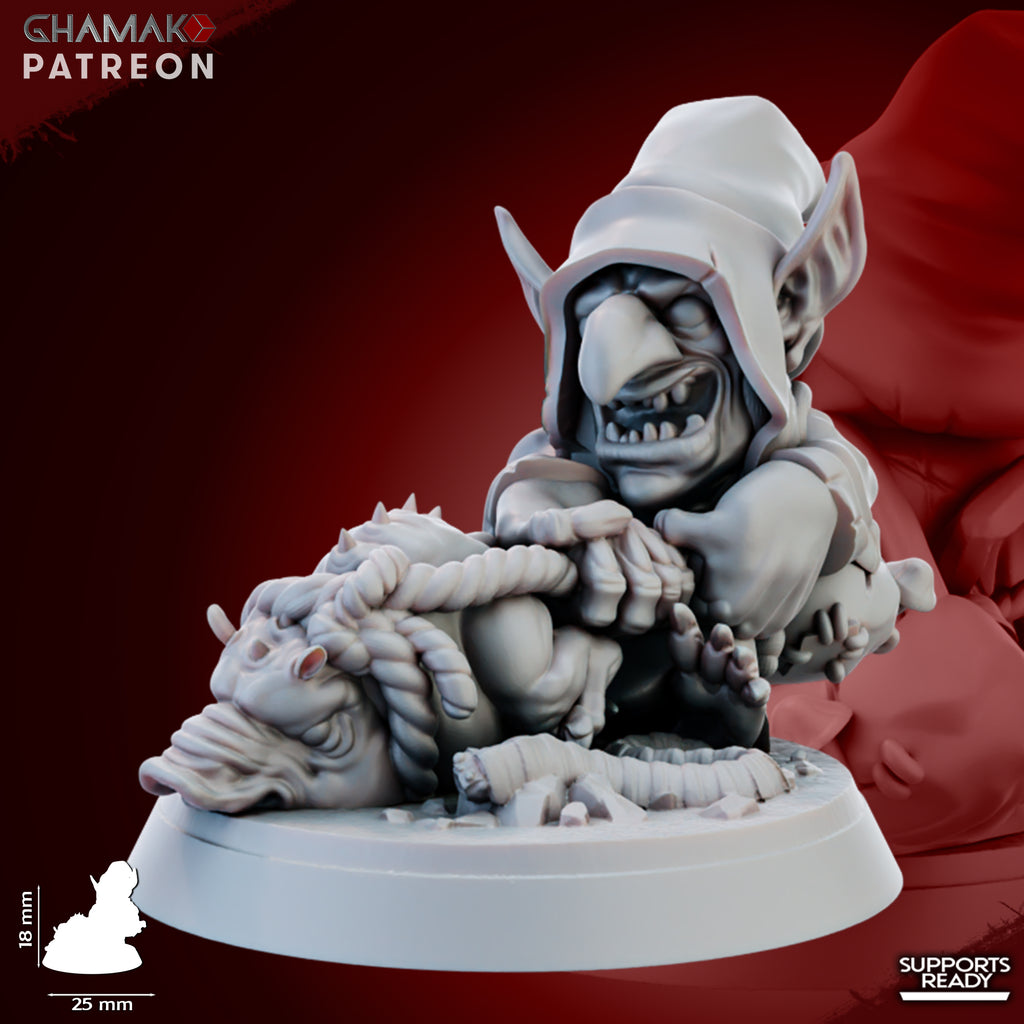 Individual Porcini Sniffer fantasy resin miniature by Ghamak, showing a small goblin mushroom-sniffer character with 25mm round bases printed by CeeForge.