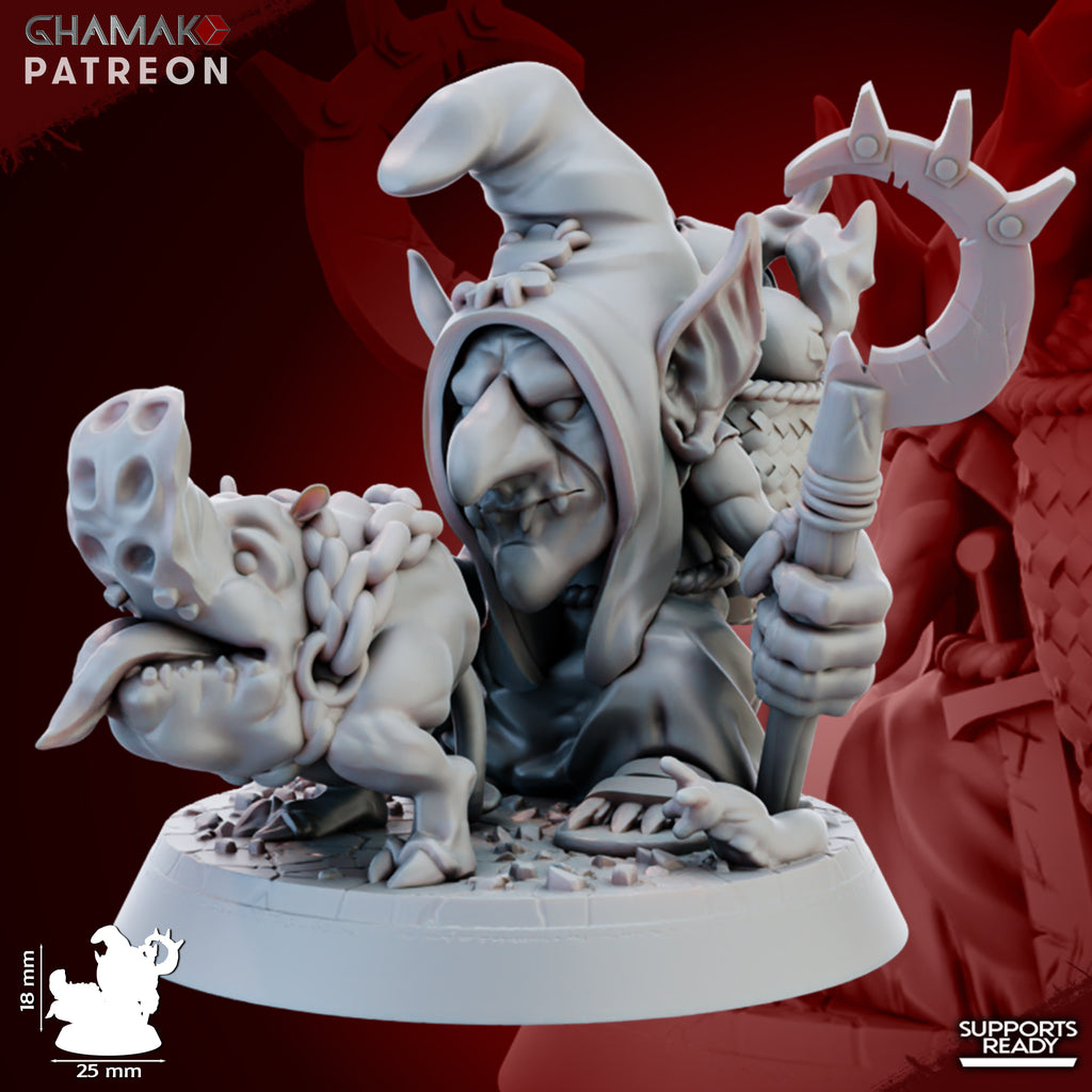 Individual Porcini Sniffer fantasy resin miniature by Ghamak, showing a small goblin mushroom-sniffer character with 25mm round bases printed by CeeForge.