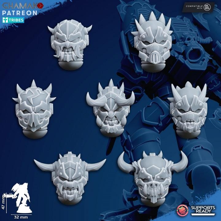 Unassembled resin components of Ghamak Chaos Vultures kit — heads