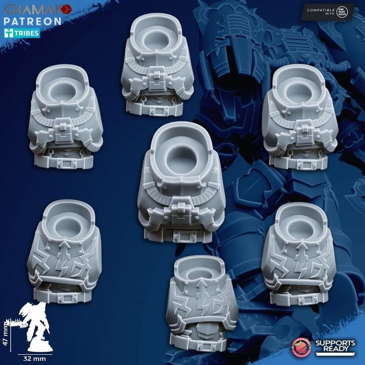 Unassembled resin components of Ghamak Chaos Vultures kit — chests or torsos
