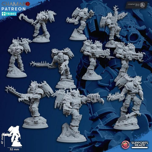 Ghamak Chaos Vultures squad — resin-printed grimdark sci-fi infantry on 32mm bases, printed by CeeForge