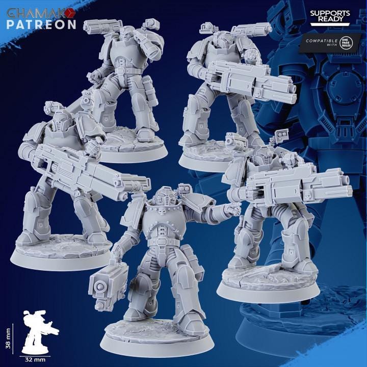  Ghamak Obliterator Squad — 5 resin-printed Sidereum System sci-fi heavy infantry on 32mm sculpted bases, printed by CeeForge