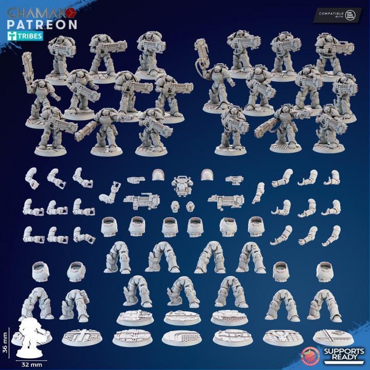 Unassembled resin components for Ghamak Plasma Devastator Squad kit, washed and cured, ready for build