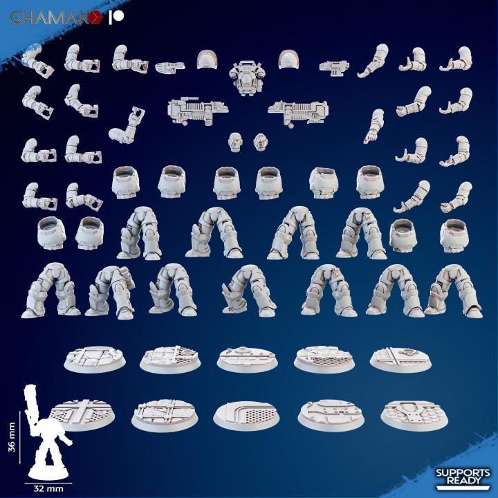 Unassembled resin components for Ghamak Plasma Devastator Squad kit, washed and cured, ready for build