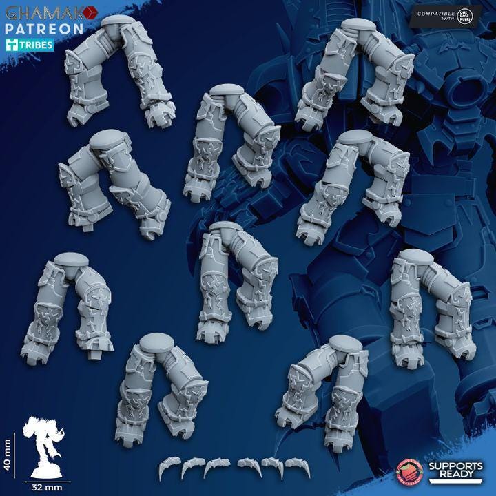 Unassembled resin parts for Ghamak Warped Claws kit — legs and 36 claw bits