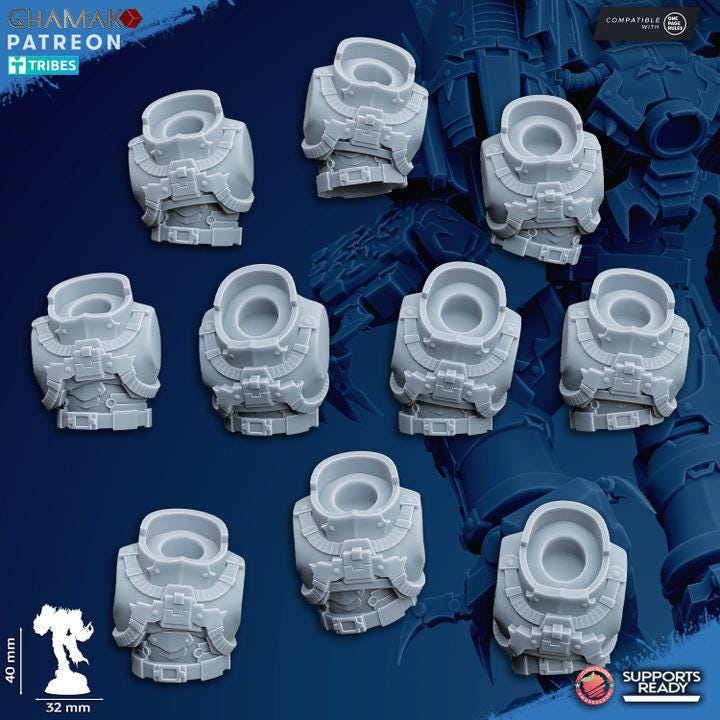 Unassembled resin parts for Ghamak Warped Claws kit — torsos