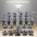 Gob Pirates by Station Forge, showing a full set of 20 fantasy goblin pirate resin miniatures with pistols, blades, flags, barrels, hats, and chaotic crew styling.