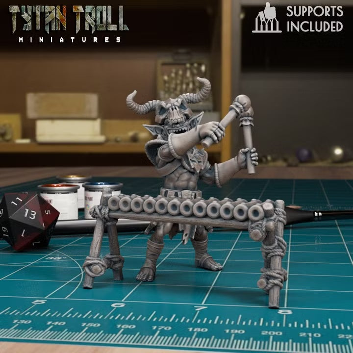 Goblin bard xylophonist with horned skull mask