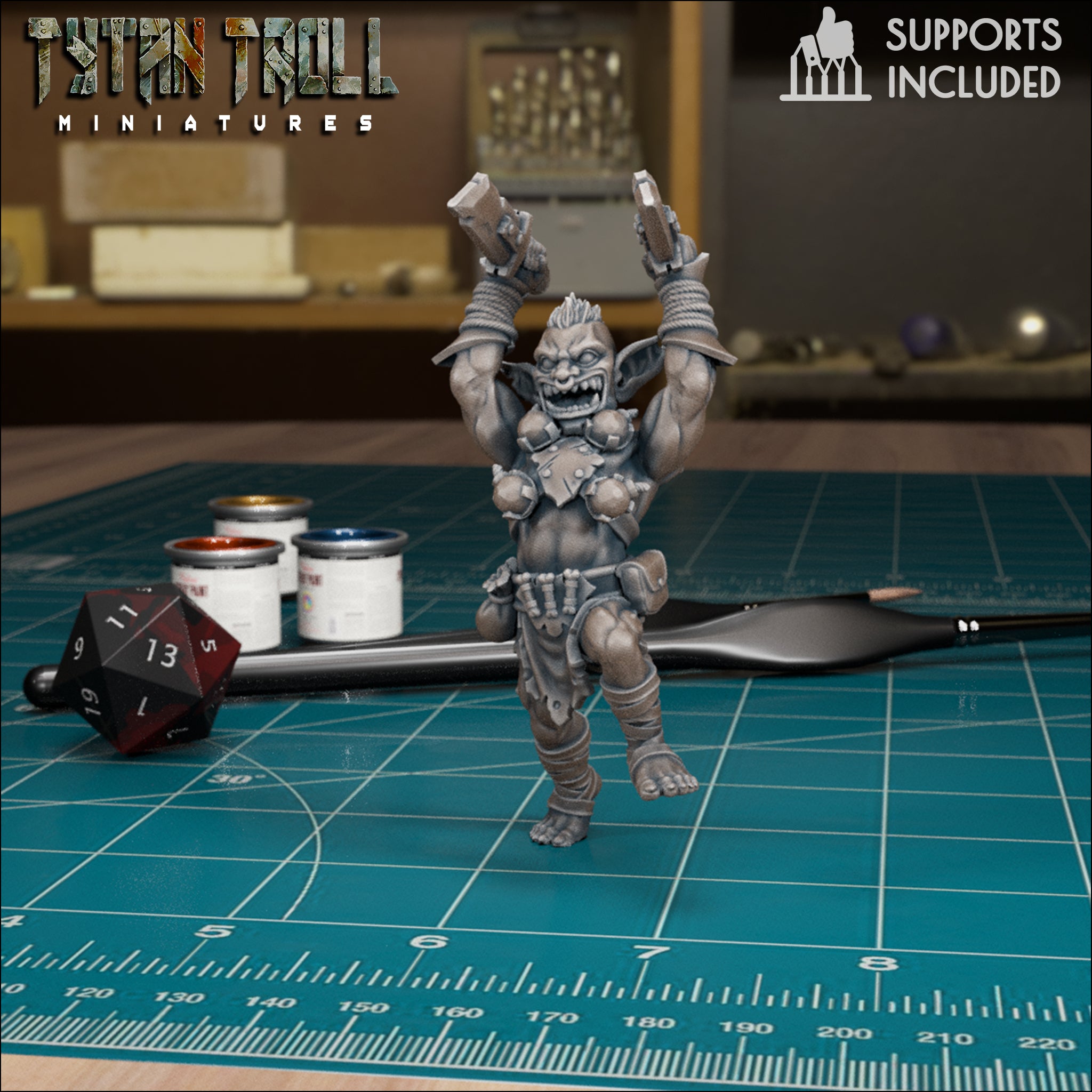 Goblin Assassin Pack fantasy resin miniatures by TytanTroll, showing model 3 of 4 sneaky goblin rogue-style miniatures printed by CeeForge.