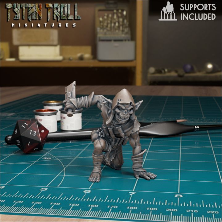 Goblin Assassin Pack fantasy resin miniatures by TytanTroll, showing model 4 of 4 sneaky goblin rogue-style miniatures printed by CeeForge.