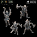 Goblin Assassin Pack fantasy resin miniatures by TytanTroll, showing 4 sneaky goblin rogue-style miniatures printed by CeeForge.