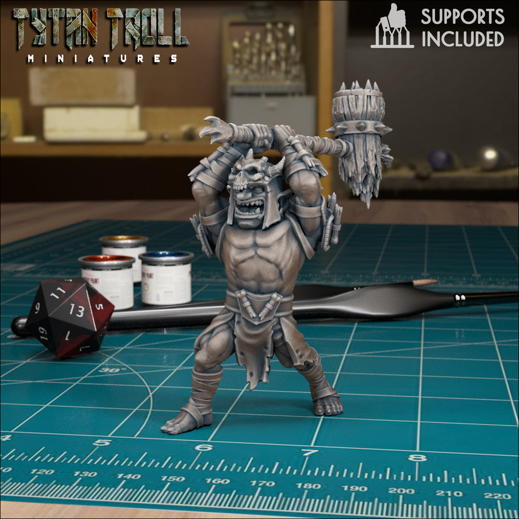Goblin Heavy Warrior Pack fantasy resin miniatures by TytanTroll, showing model 1 of 4 armored goblin fighters with weapons printed by CeeForge.