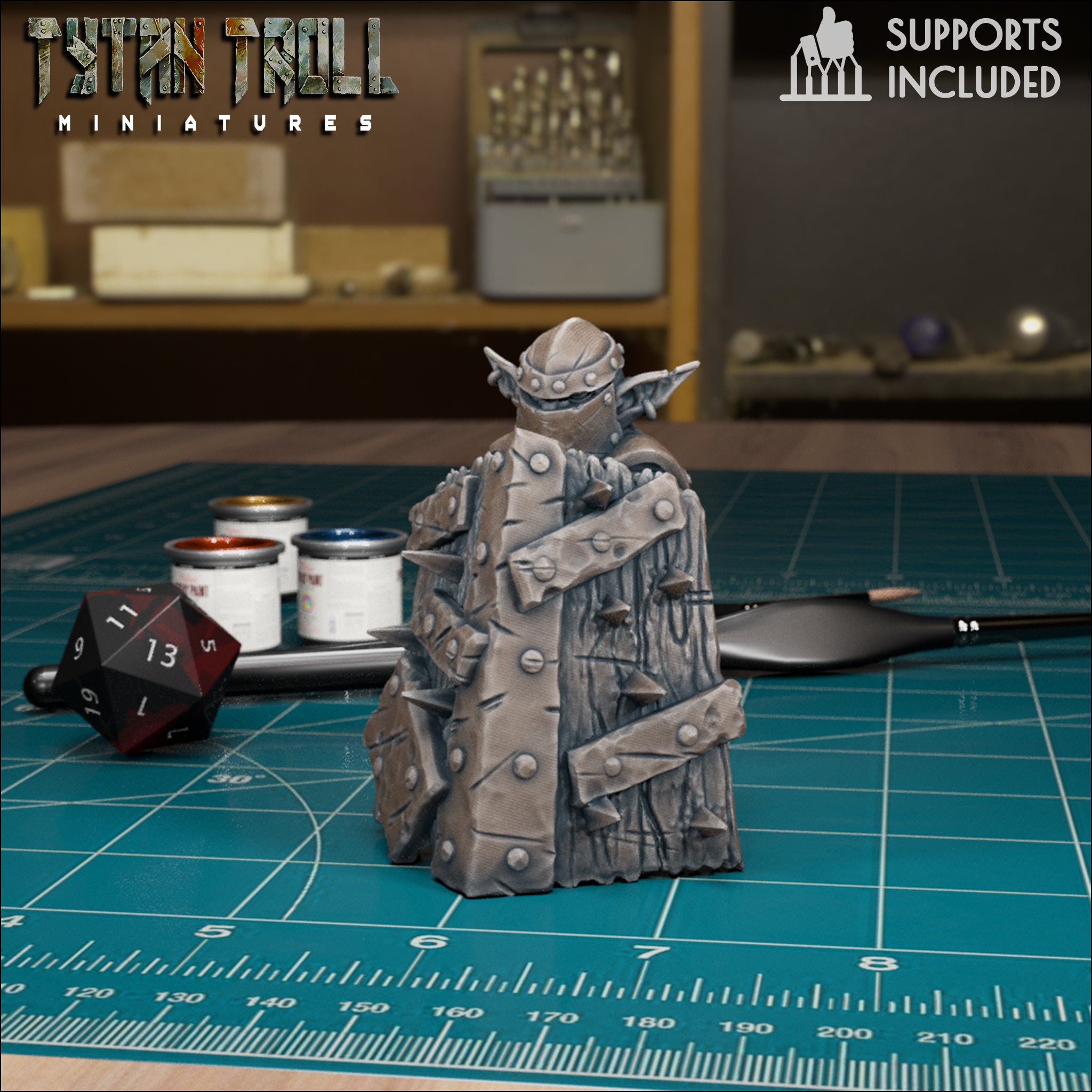 Goblin Heavy Warrior Pack fantasy resin miniatures by TytanTroll, showing model 2 of 4 armored goblin fighters with weapons printed by CeeForge.