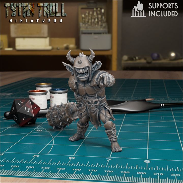 Goblin Heavy Warrior Pack fantasy resin miniatures by TytanTroll, showing model 3 of 4 armored goblin fighters with weapons printed by CeeForge.