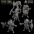 Goblin Shaman Pack fantasy resin miniatures by TytanTroll, showing 4 goblin spellcasters with magical details printed by CeeForge.