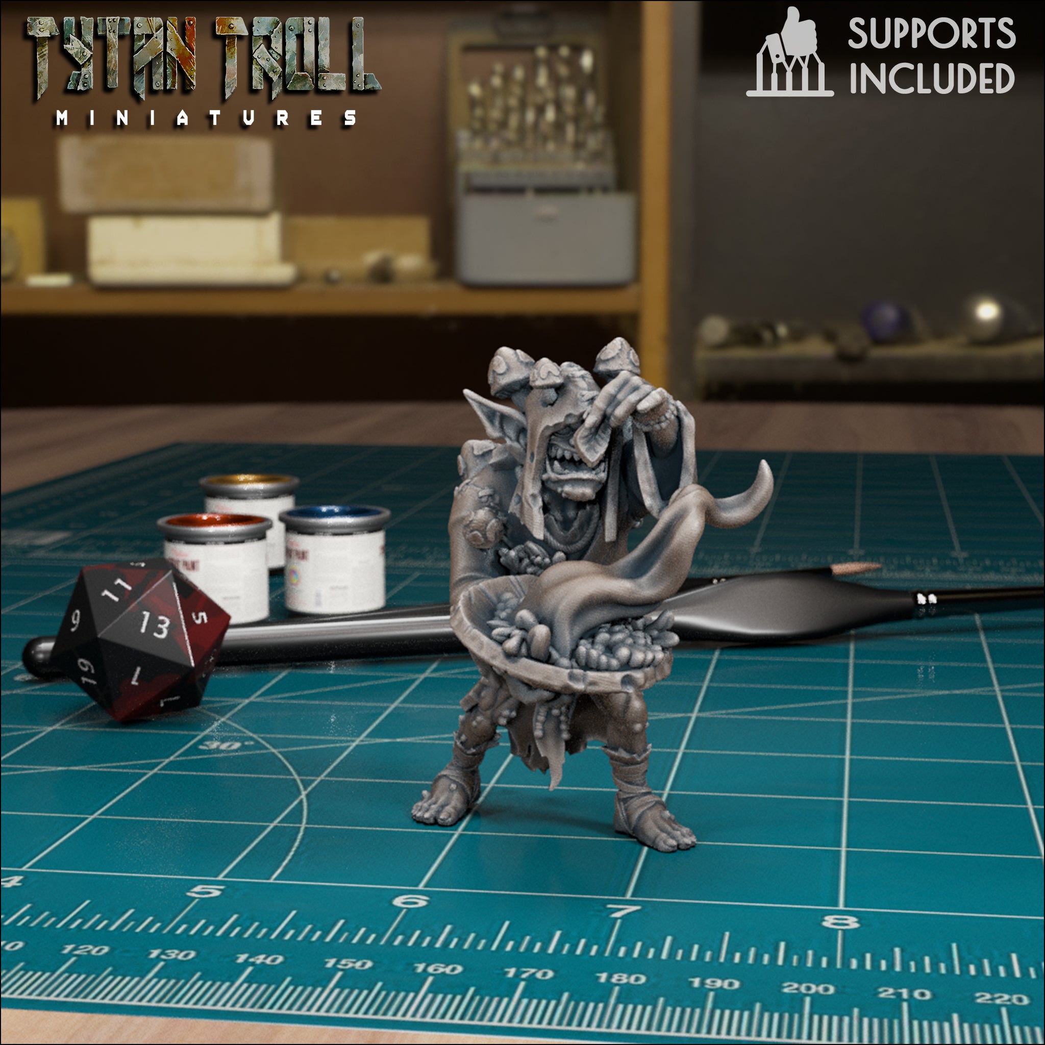 Goblin Shaman Pack fantasy resin miniatures by TytanTroll, showing model 4 of 4 goblin spellcasters with magical details printed by CeeForge.