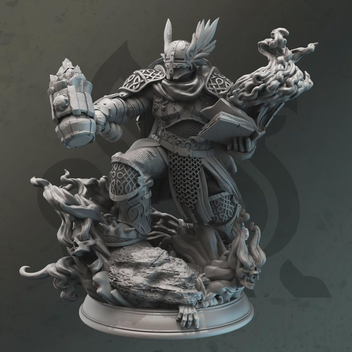 Gorozai Sacred Fire Warden resin miniature by DM Stash, shown in layered armor with weapon and scenic base