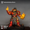 Painted Great Vortex Legionary 31mm corrupted sci-fi character miniature by DakkaDakka, showing flame effects, heavy armor, and unique pose.