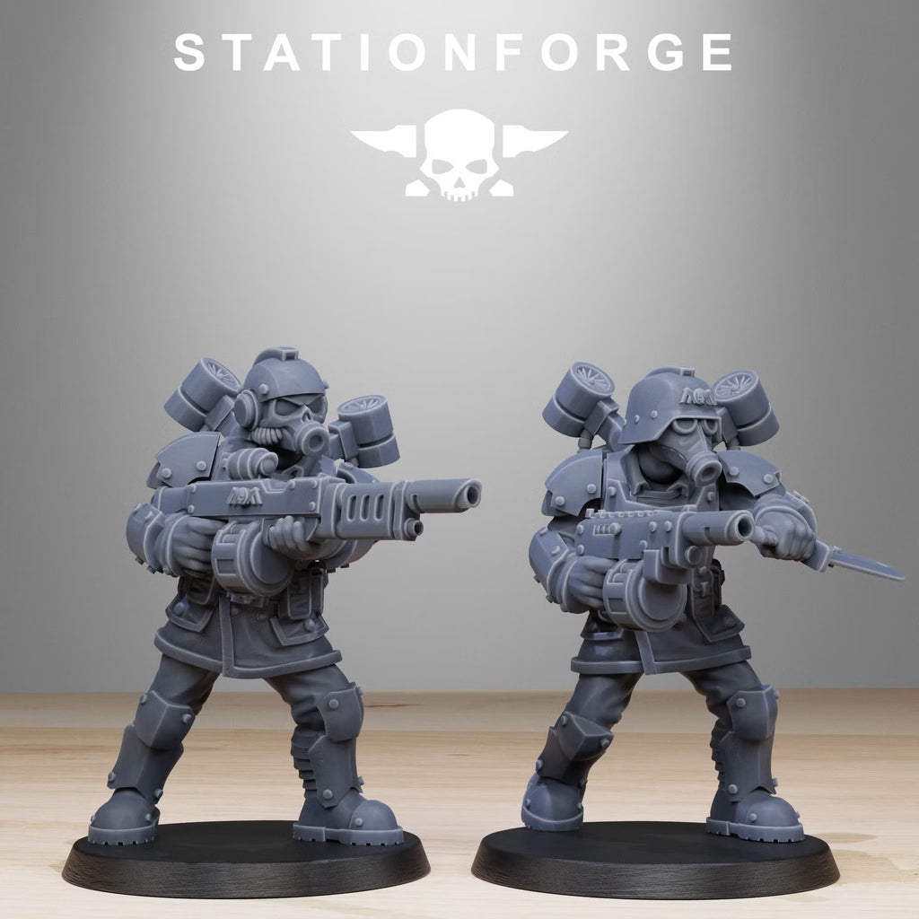 GrimGuard Aero Troops armored resin miniatures with gas masks