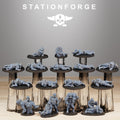 GrimGuard The Fallen resin casualty marker set by StationForge featuring multiple fallen trench soldiers, wounded poses, rescue scenes, gas masks, armor, and grimdark battlefield details.