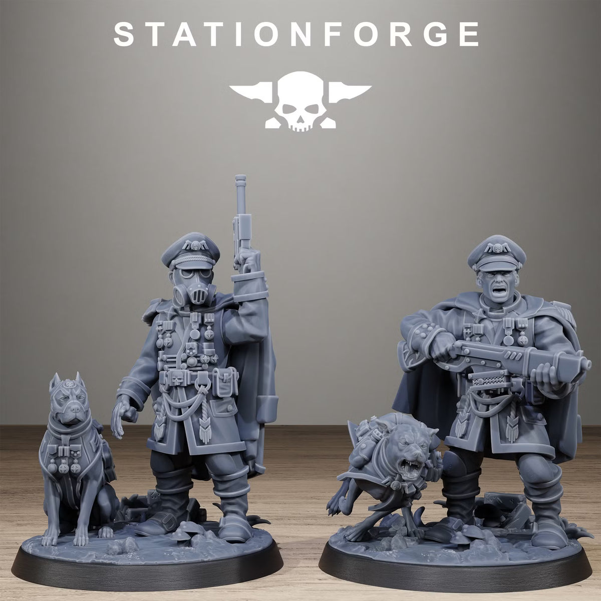 GrimGuard commander miniatures with alternate weapons and hound companions