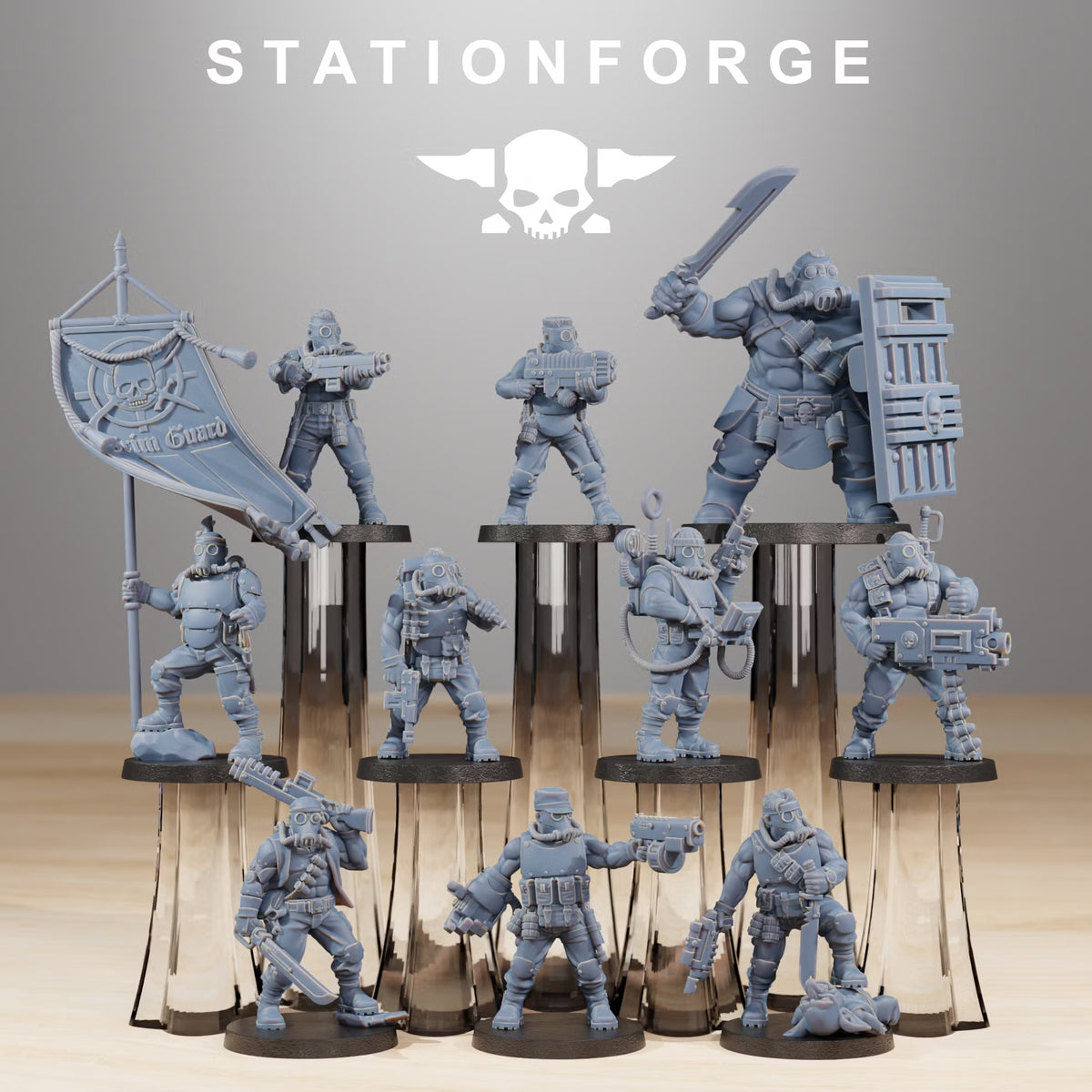 GrimGuard Hunters squad of 10 sci-fi resin miniatures by StationForge