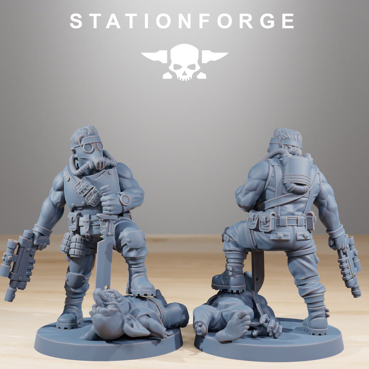 GrimGuard Hunters with heavy weapons and combat equipment