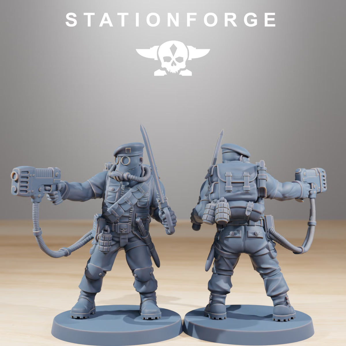 GrimGuard Jungle Fighter with long rifle and gas mask