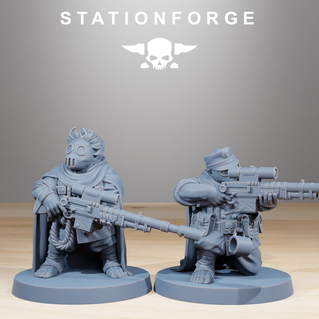 GrimGuard Skulldart marksmen with scoped rifles and distinctive headgear