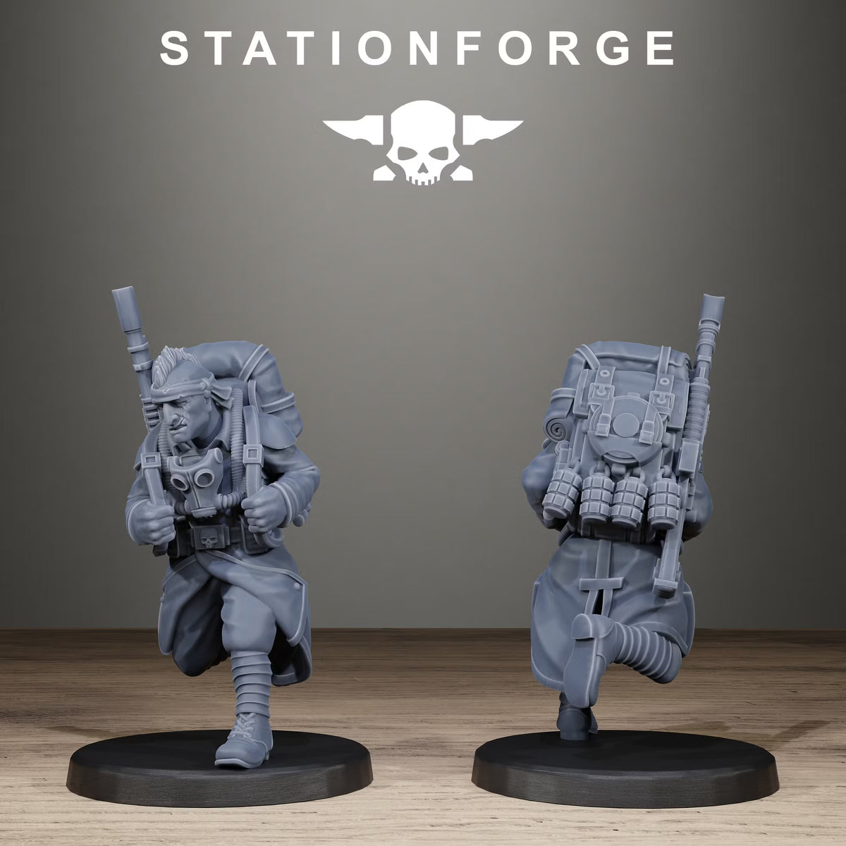 GrimGuard Unmasked Infantry soldier with backpack and rifle by StationForge