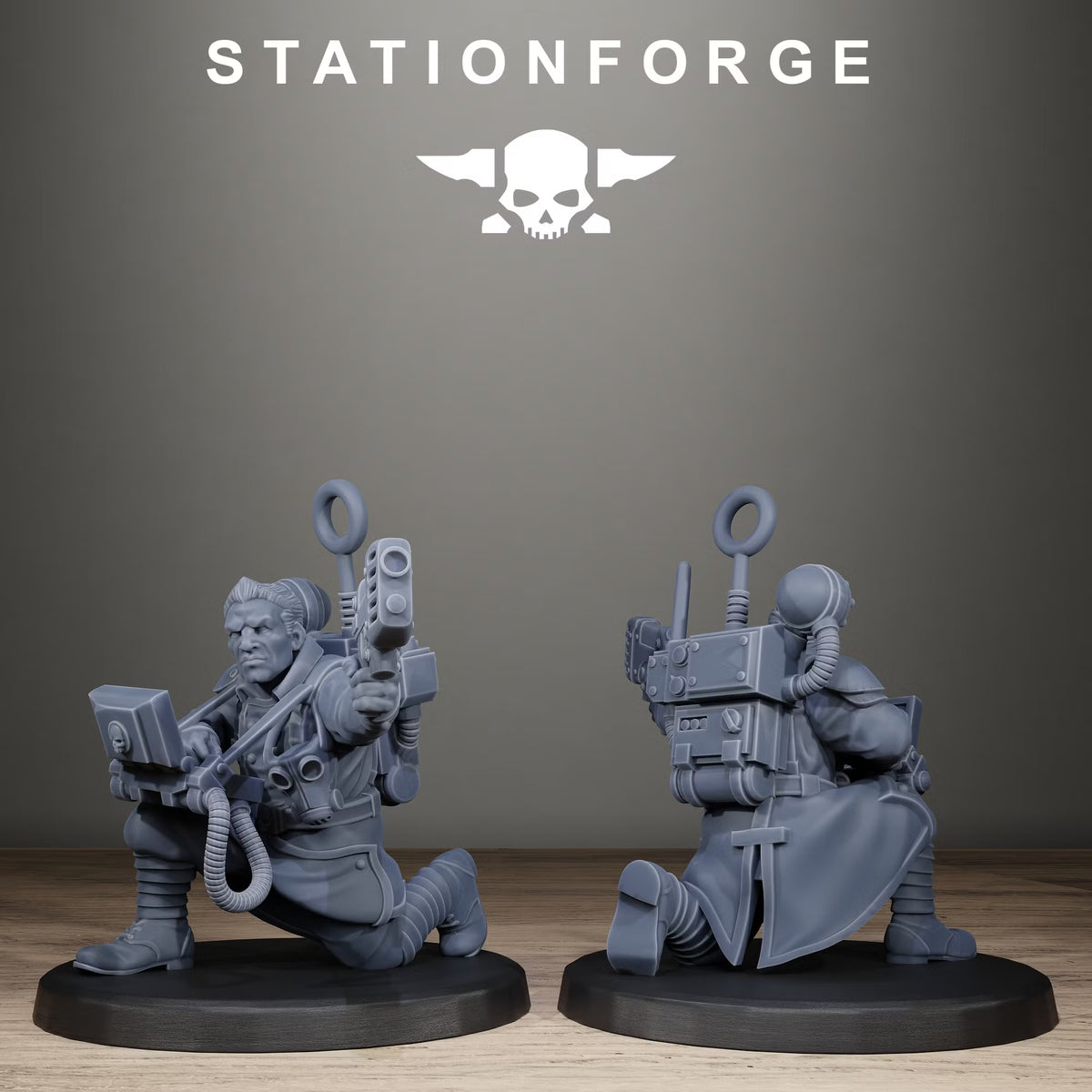 GrimGuard Unmasked Infantry communications specialist resin miniature by StationForge