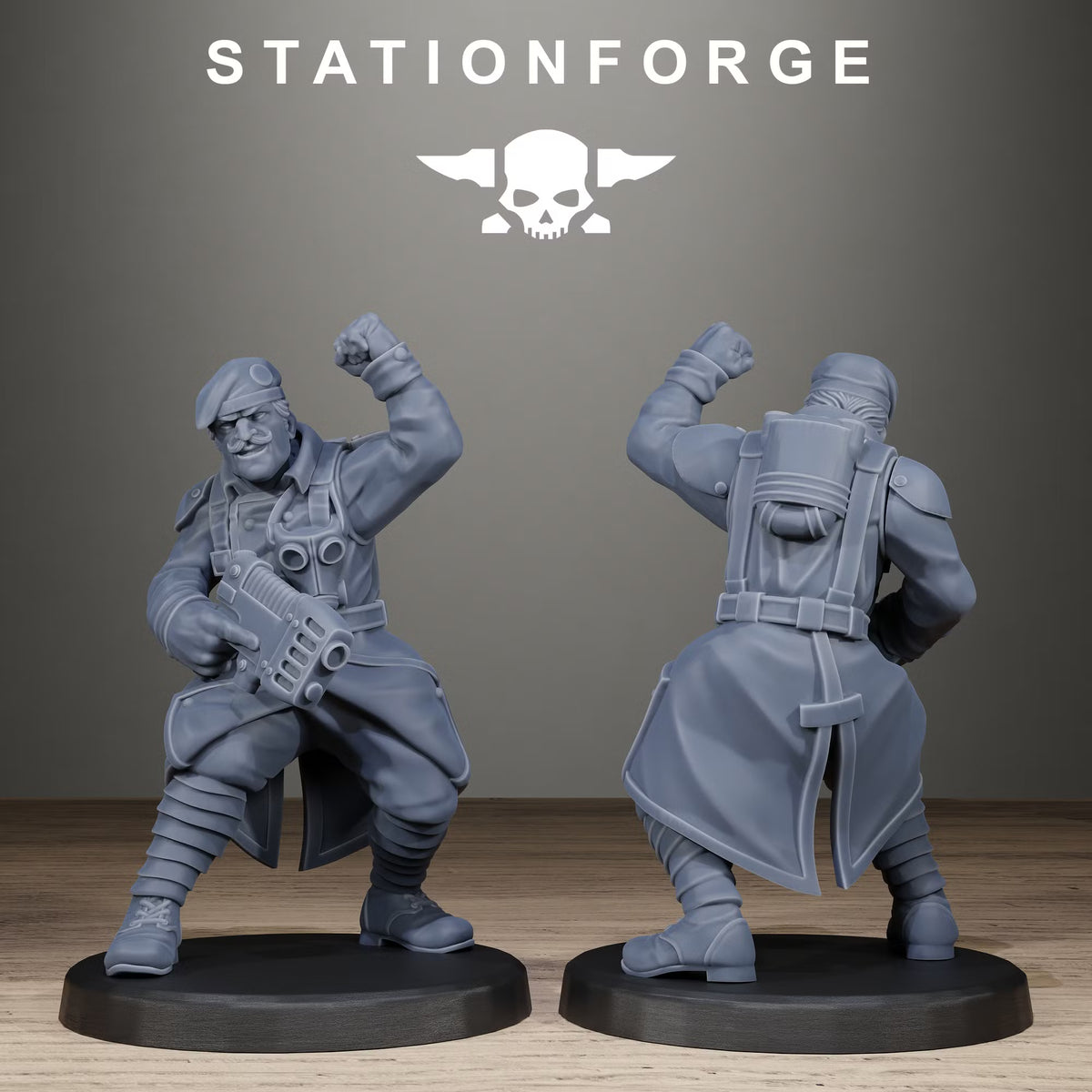 GrimGuard Unmasked Infantry soldier with sci-fi weapon by StationForge