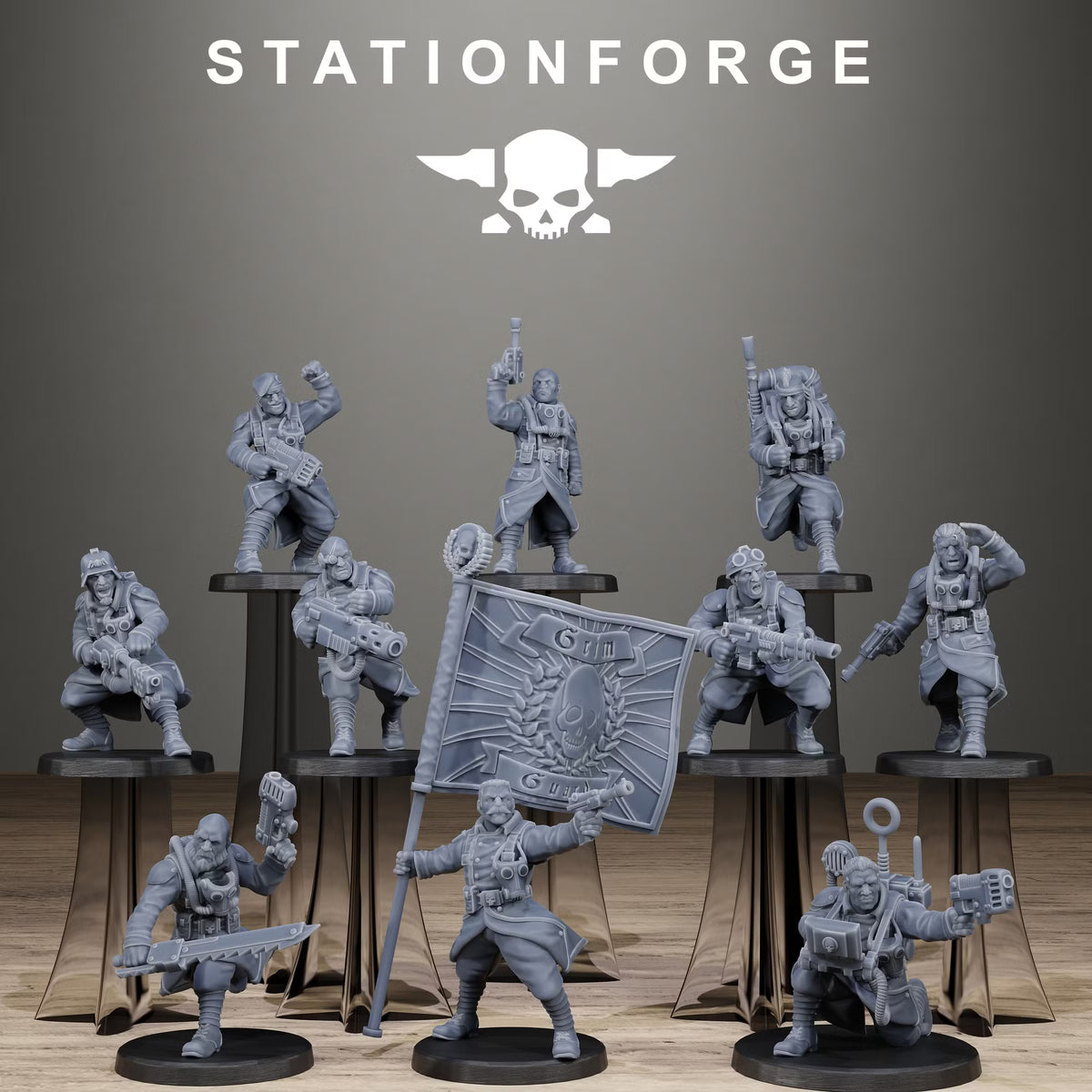 GrimGuard Unmasked Infantry squad of 10 sci-fi resin miniatures by StationForge
