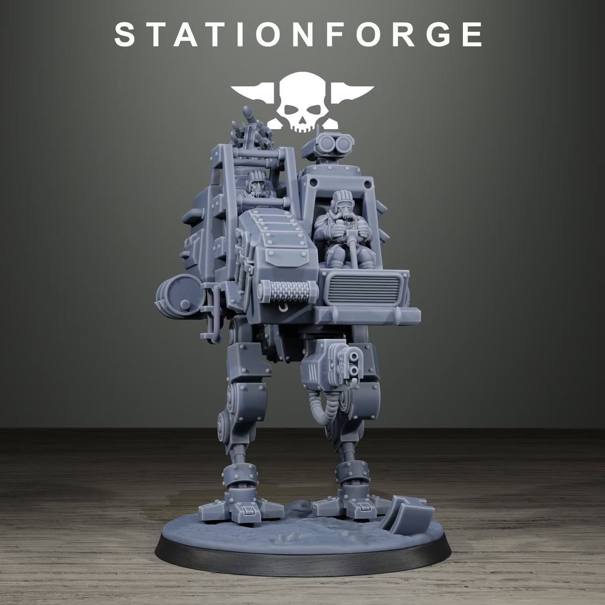 GrimGuard Light Walker by Station Forge, armored sci-fi walker with crew compartment and mounted weapon