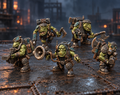 Painted Guttertech Shadow Team by Trollet Miniatures, a five-model sci-fi greenskin squad with weathered gear and varied weapons
