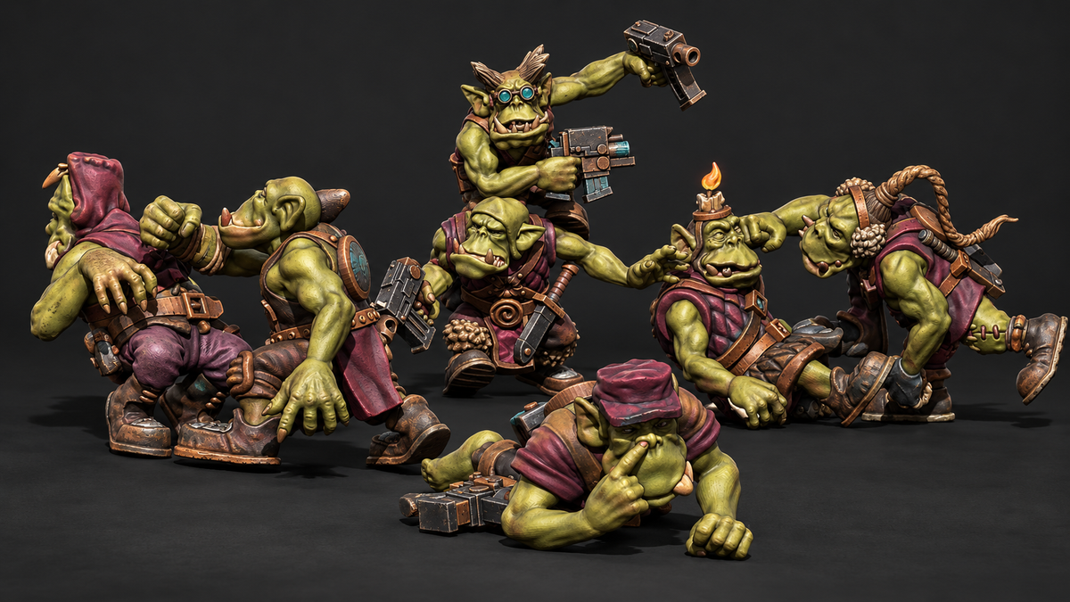 Guttertech Stackfire Orcs by Trollet Miniatures painted to show their detail.