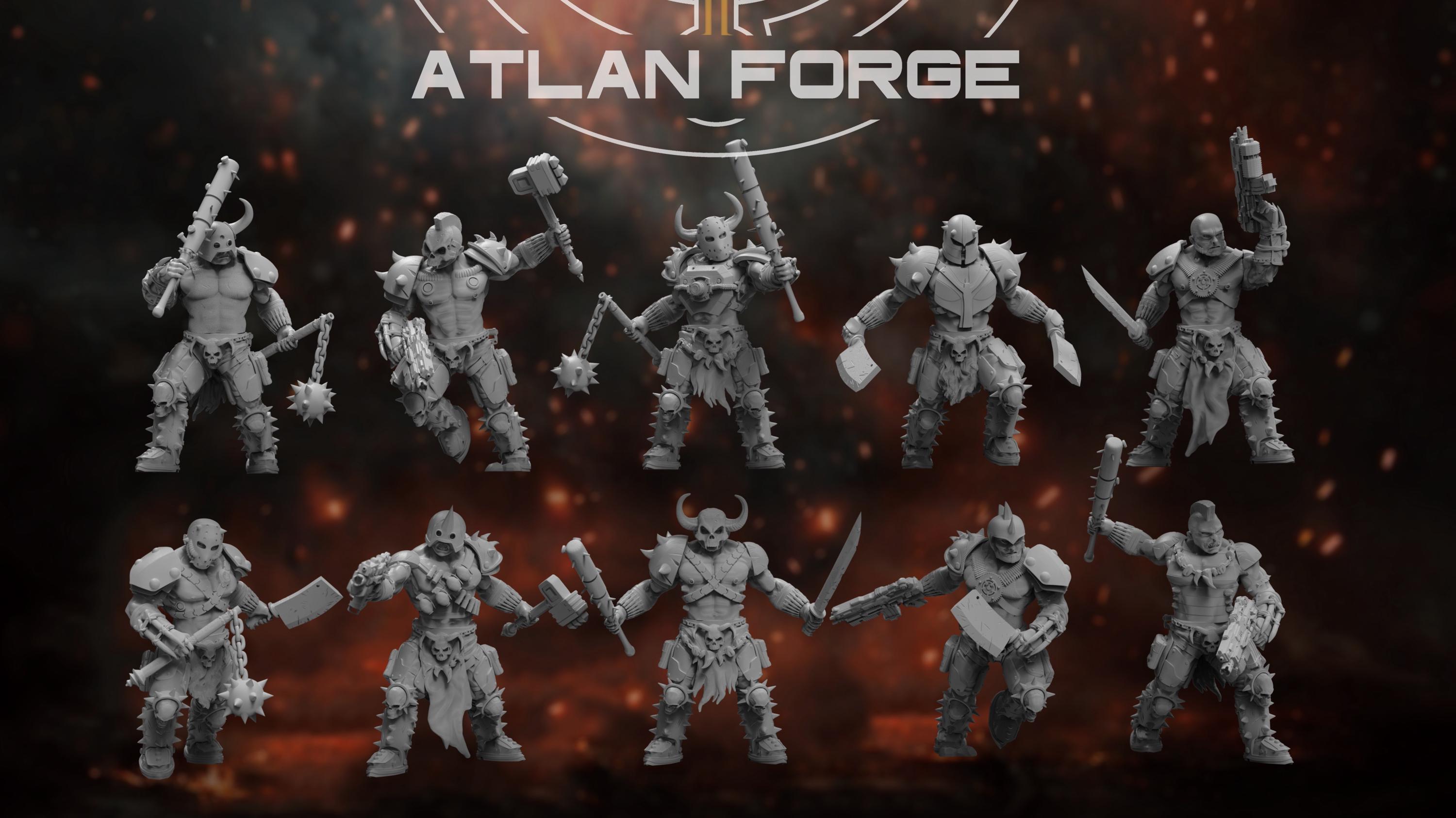 3D printed physical resin Hades Cultists squad miniatures by Atlan Forge featuring high-detail sci-fi grimdark renegade militia models