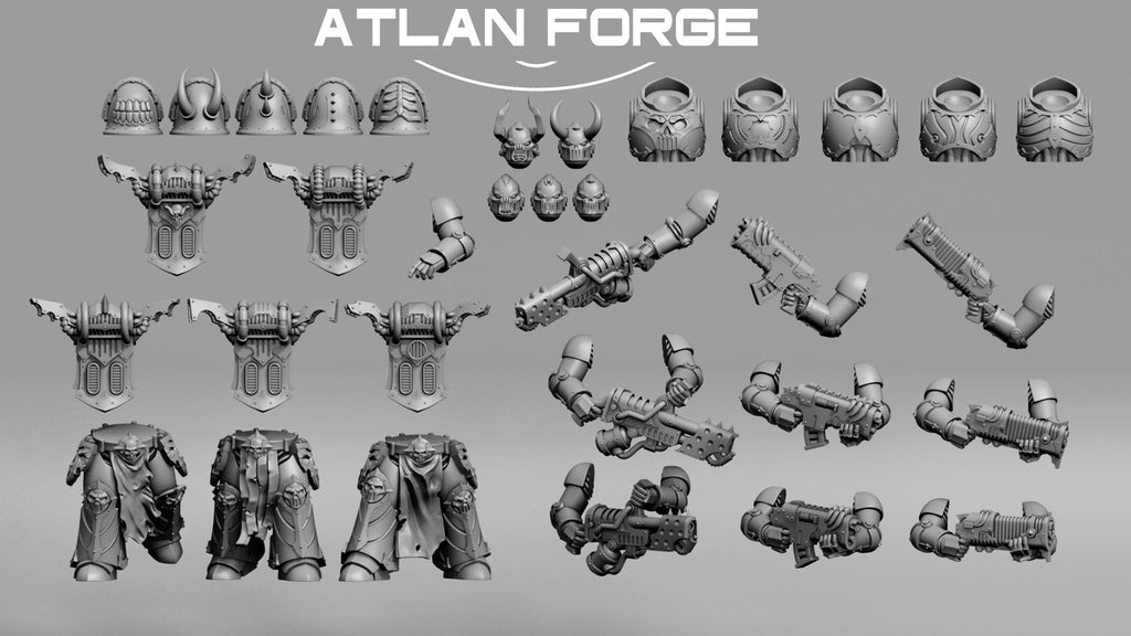 Modular resin component bits including special weapons, heavy rifles, and armored arms for Hades Dark Trooper models