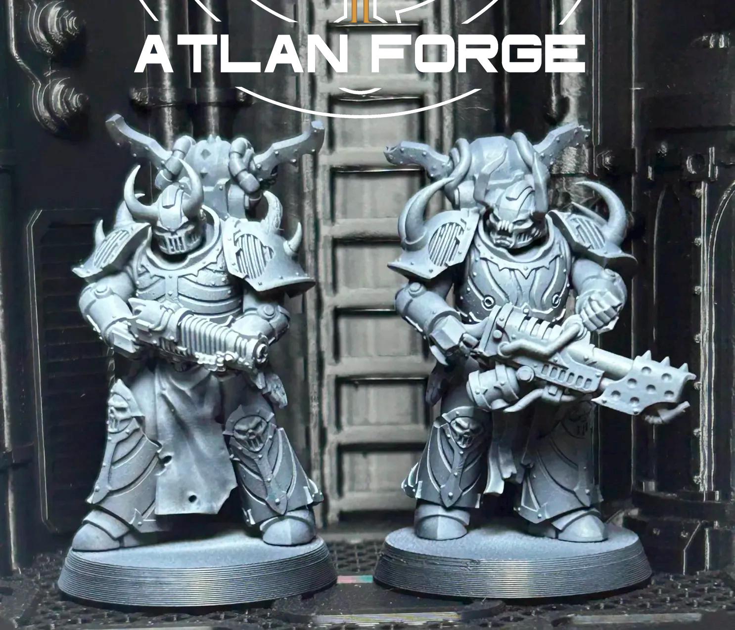 Close-up detail of the ornate, dark sci-fi helmet and segmented chest armor on a Hades Dark Trooper miniatures by Atlan Forge
