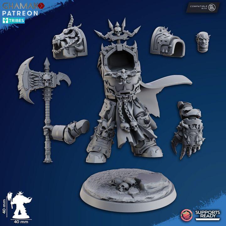 Individual resin 3D print pieces and base components for the Exterminator Lord kit