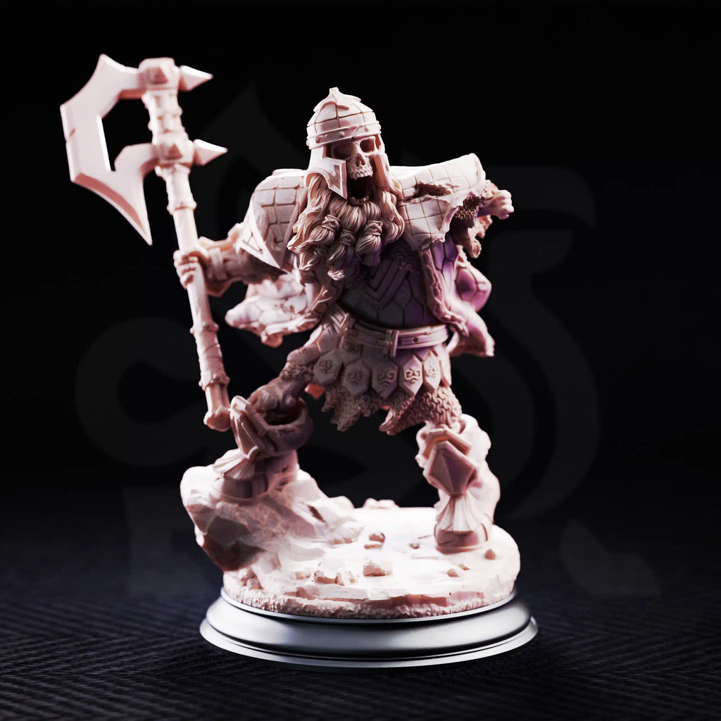 Hook undead dwarven brother miniature by DM Stash, shown from the front with undead dwarf armor, weapon detail, and fantasy RPG styling.