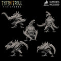 Hook Horror Squad by TytanTroll Miniatures, showing five clawed cave monster resin miniatures for fantasy RPG dungeon encounters.