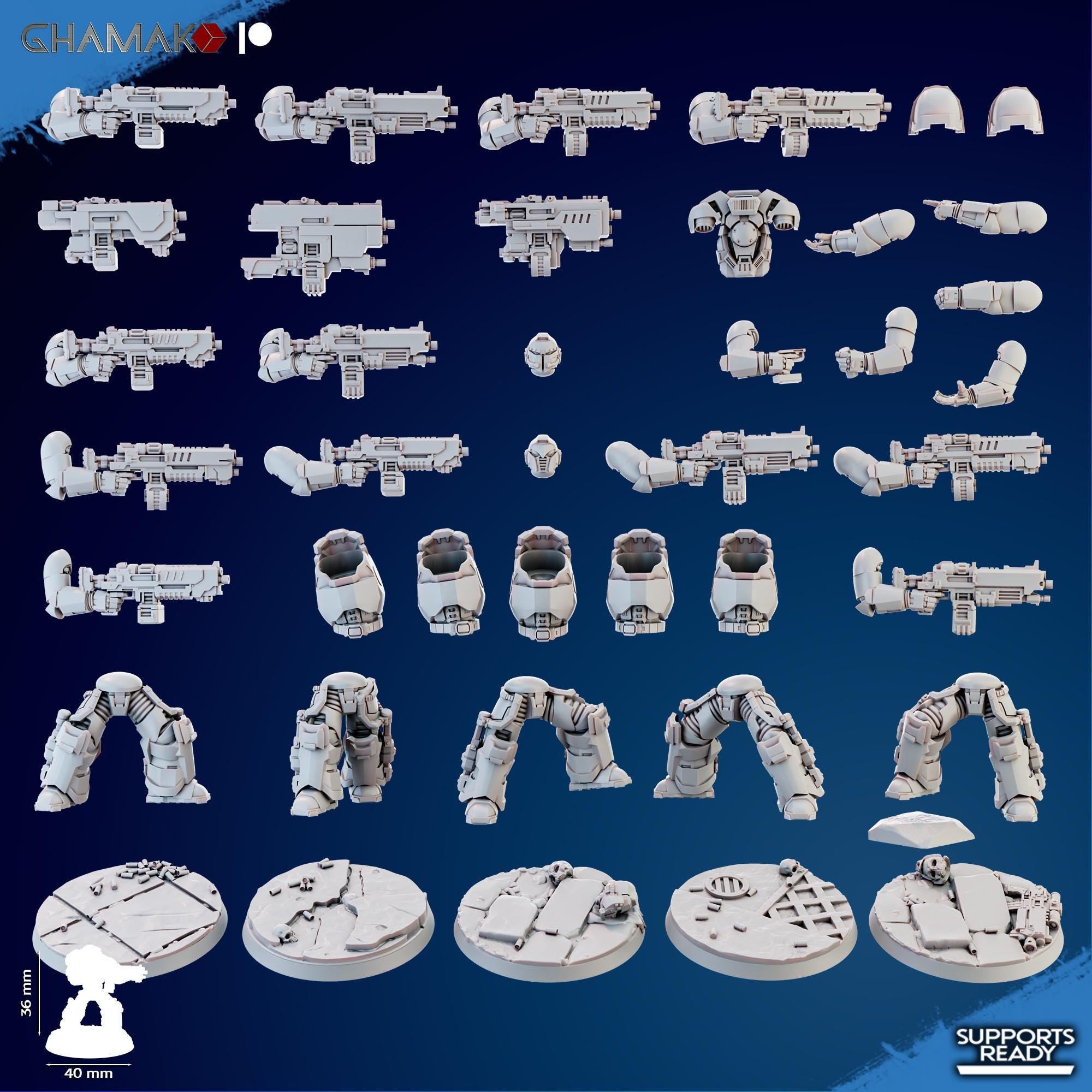 Imperator's Heavy Militum 32mm resin miniature squad bits by Ghamak