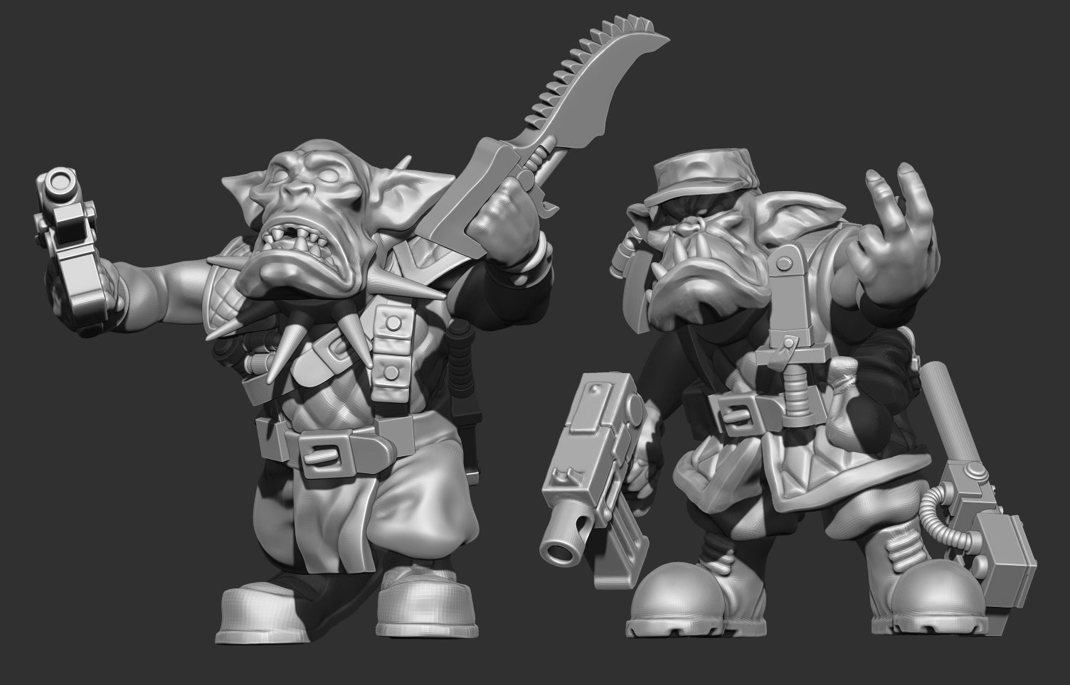 Resin Ironjaw Horde Maniac models by Trollet shown in unique monopose stances, equipped with quilted armor, oversized boots, and a sci‑fi firearms.